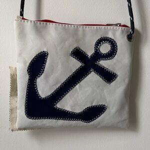 Sea Bags Nautical White and Navy Anchor Slim Crossbody Bag